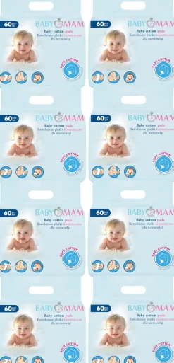 8x płatki kosmetyczne bawełniane dla niemowląt dzieci 60szt Babymam 480szt